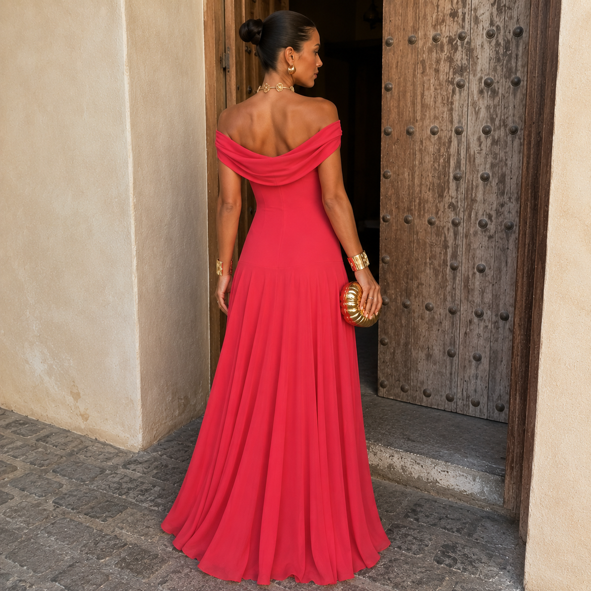 Serena | Vestido largo con escote Bardot