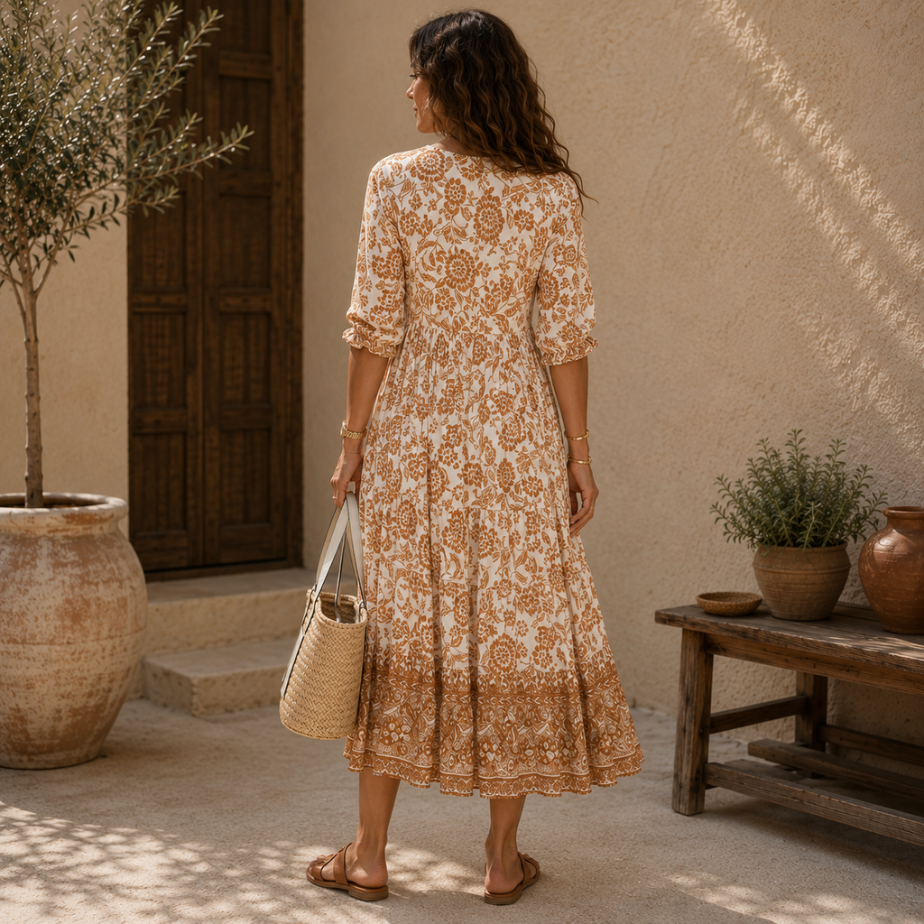 Valeria | Vestido Midi Bohemio con Estampado Floral