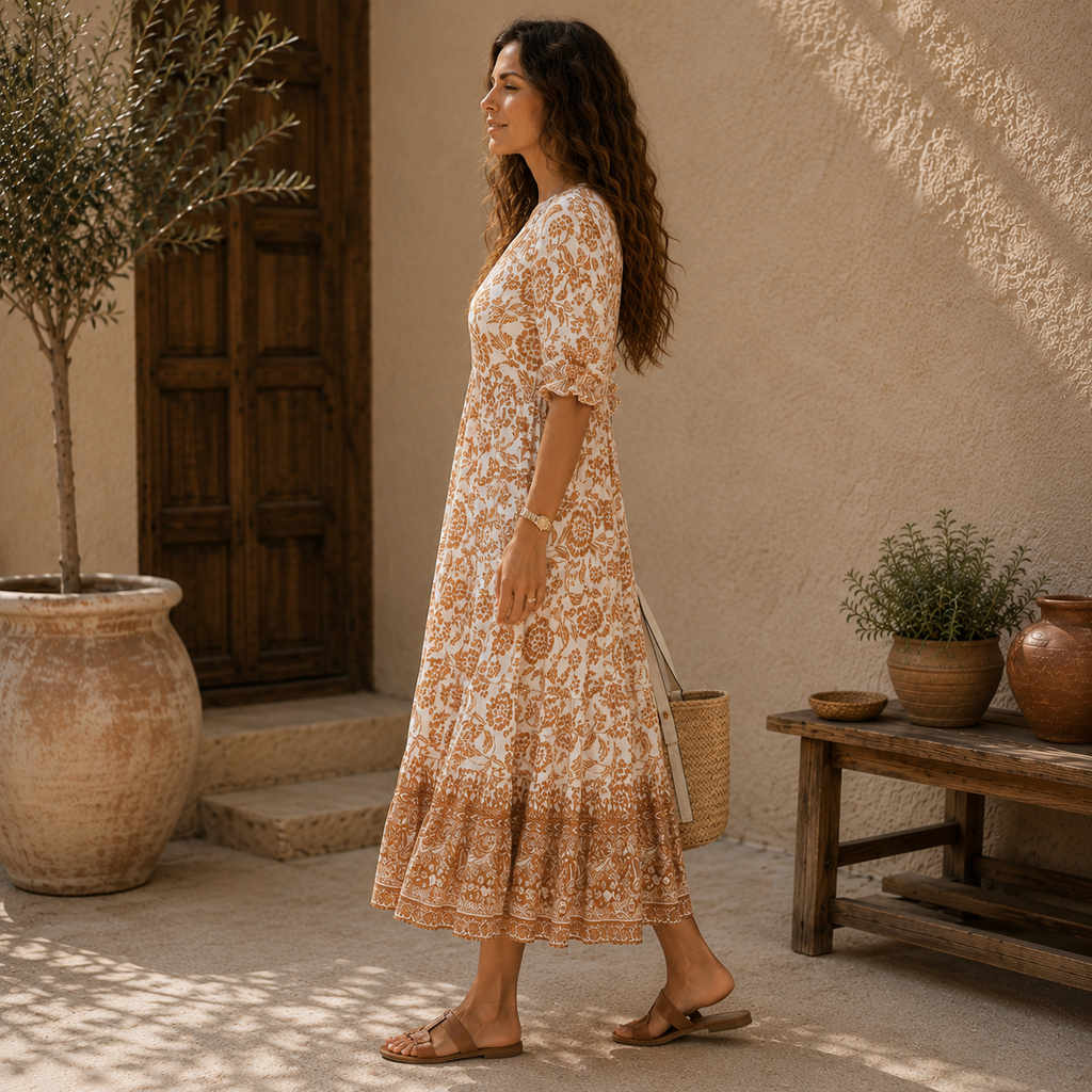 Valeria | Vestido Midi Bohemio con Estampado Floral