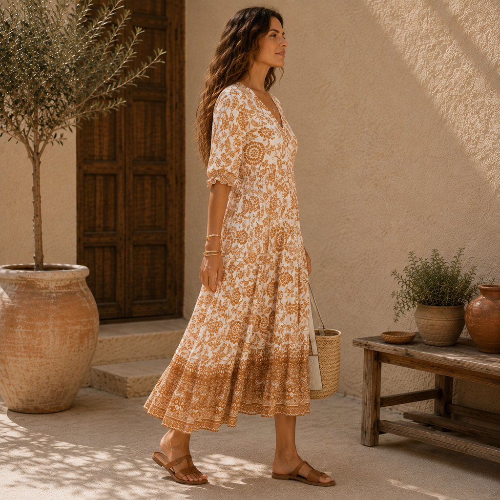 Valeria | Vestido Midi Bohemio con Estampado Floral