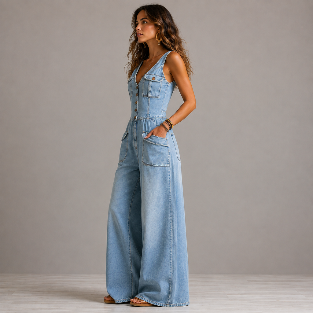 Vera | Mono Denim de Pierna Ancha