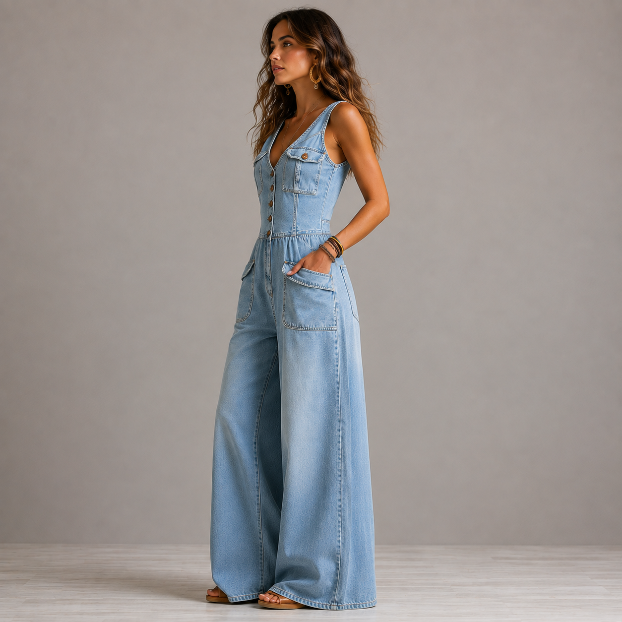 Vera | Mono Denim de Pierna Ancha
