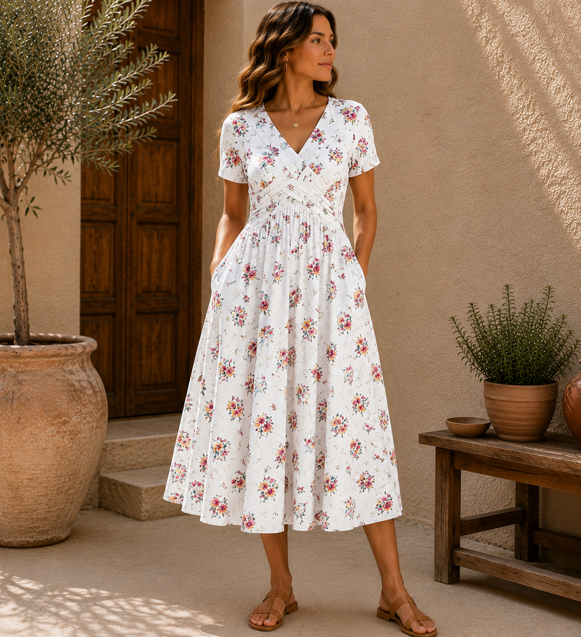 Alessia | Vestido midi floral escote V
