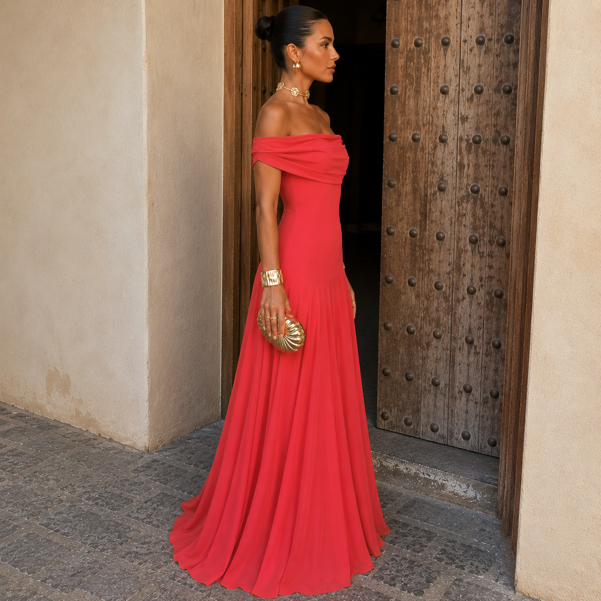 Serena | Vestido largo con escote Bardot
