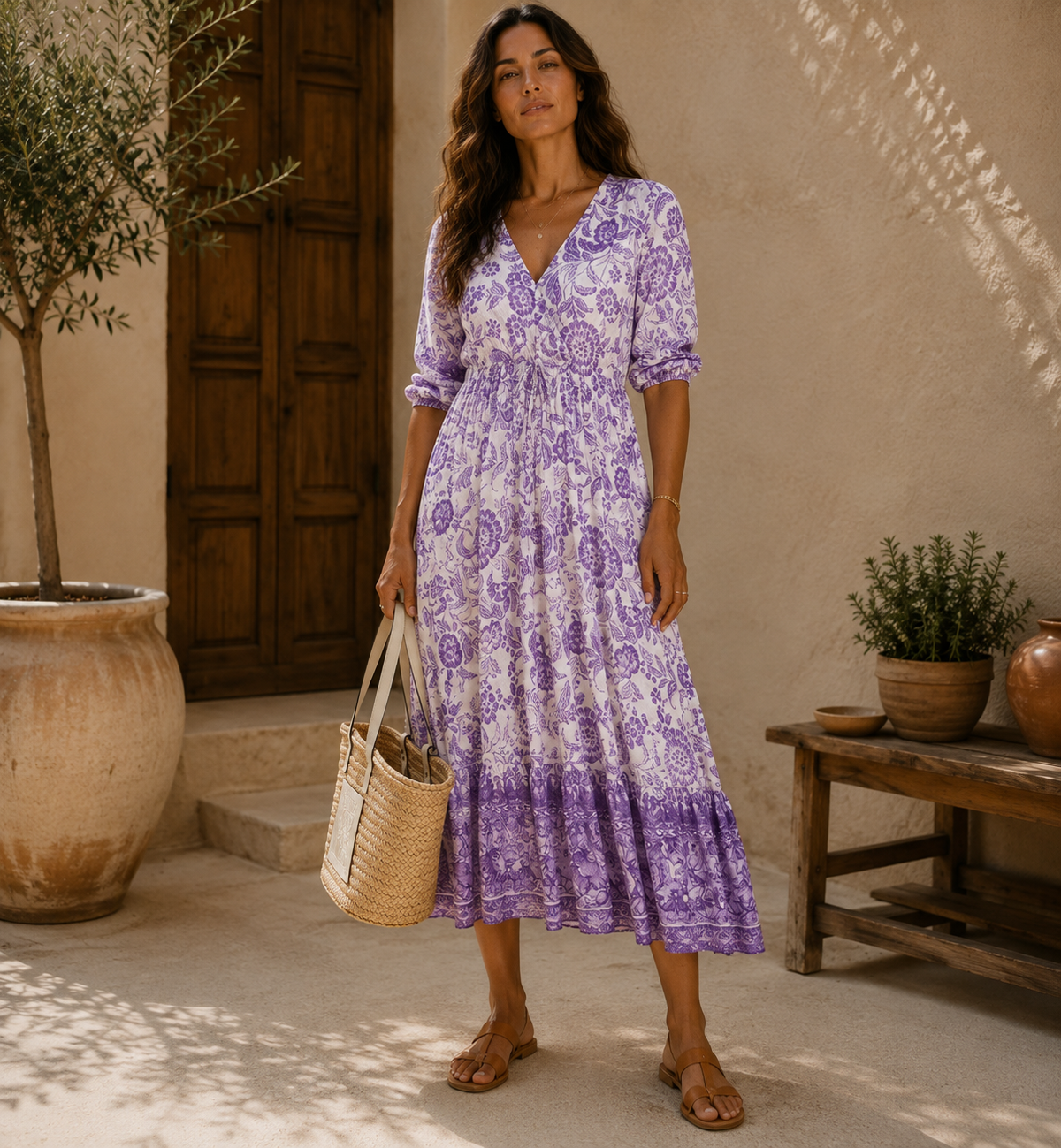 Valeria | vestido veraniego estampado floral con escote V